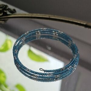 Slinky Blue White Beaded Wrap Bracelet